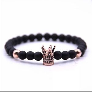 Men’s black Onyx Rose Gold Crown Stretchy bracelet